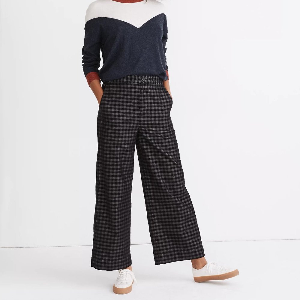 Madewell Huston Button-Front Ankle Pants in Checked Corduroy